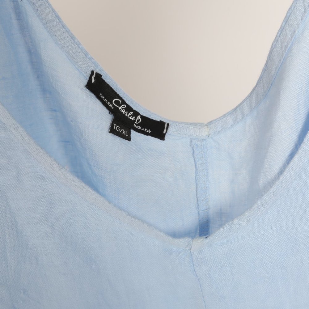 Charlie B Cropped Light Blue Linen Jumpsuit with XL - Picture 4 of 6